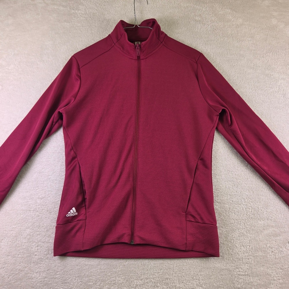 Adidas Womens Textured Full Zip Track Jacket Berry Pink Mock Neck Size Medium
